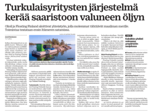 Turku companies' system collects oil spilled in the archipelago